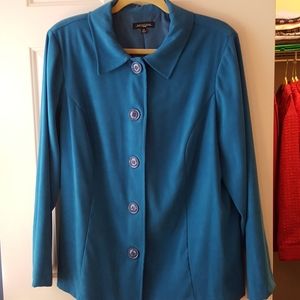Notations teal button down jacket